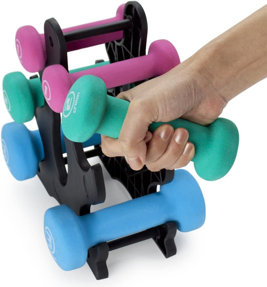 Set of 3 Pairs of Neoprene Body Sculpting Hand Weights with Stand